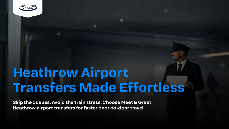 Meet and Greet Heathrow airport transfers with JustAirports showing a luxury airport taxi and aircraft for fast door-to-door airport transfer service in London.
