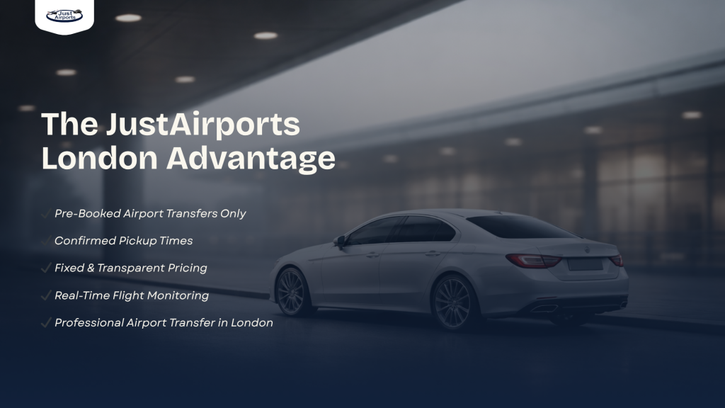 Professional London airports taxi service by JustAirports with pre booked transfers, fixed pricing and real time flight monitoring