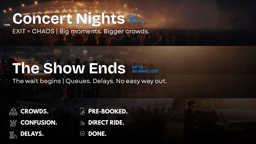 London April Travel Events concert travel by Just Airports with pre-booked fixed rate taxi London and executive airport transfers London.